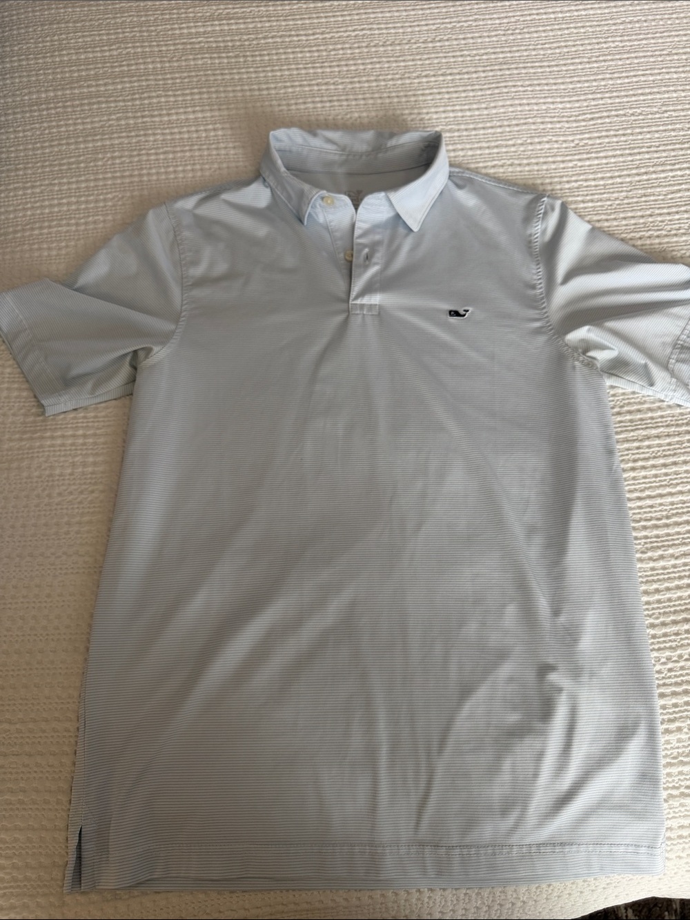 Vineyard Vines Pale Blue Micro-Stripe Polo with Whale Logo